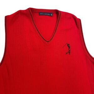 Pinnacle Vintage Golf Sweater Vest Men's Medium Red V Neck Made‎ in USA